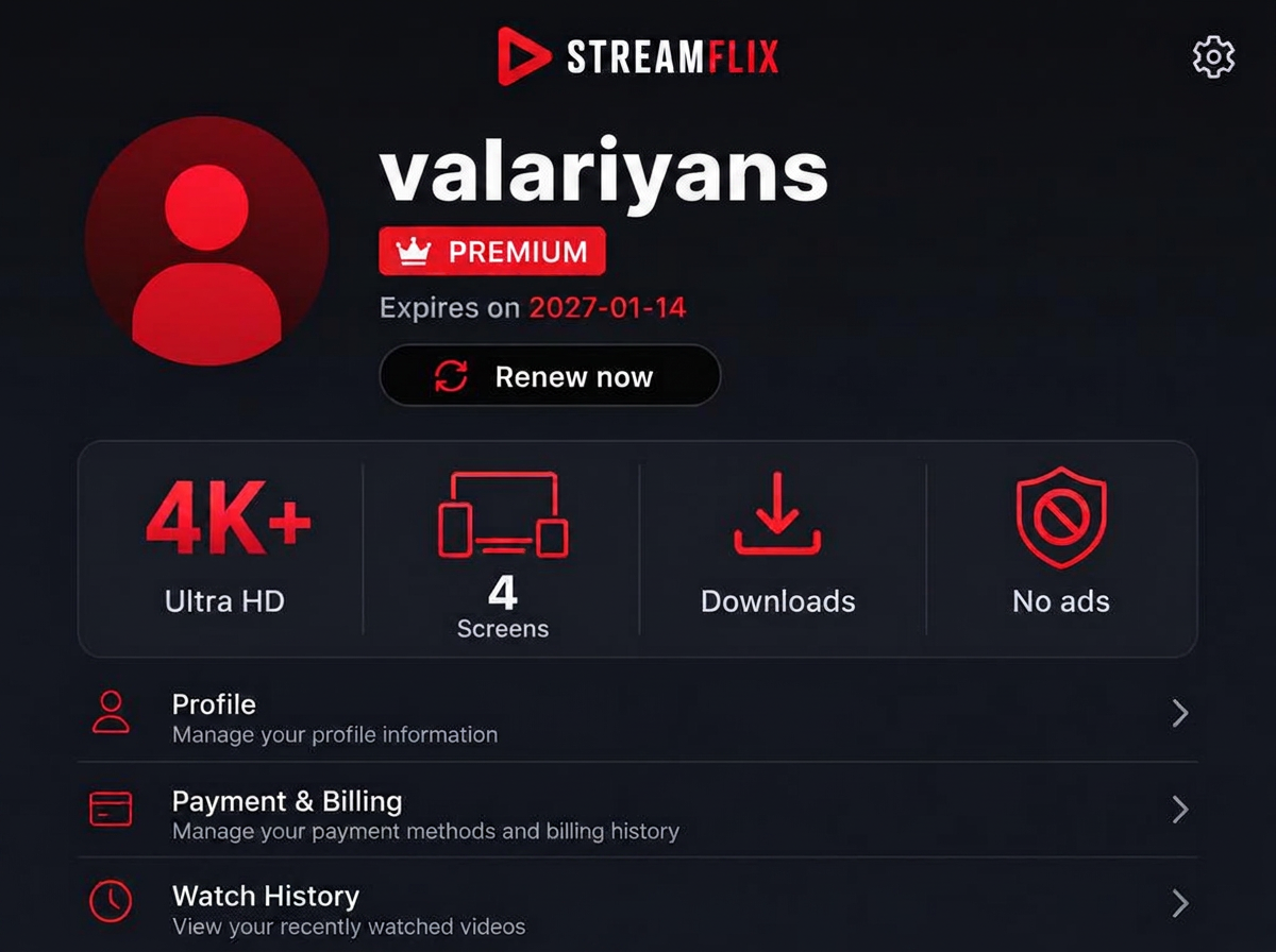 Streaming premium account upgraded by VAL UPGRADES